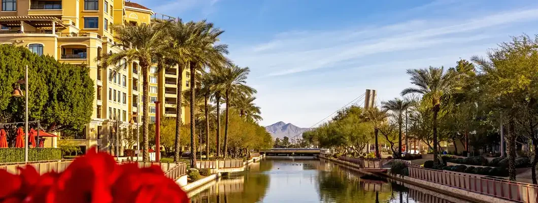 Canal running through district of Old Town Scottsdale, Arizona.  Find Scottsdale, Arizona renters insurance.