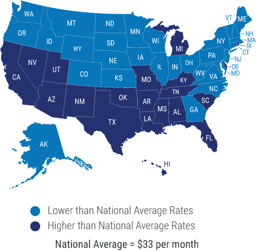 Average Motorcycle Insurance Cost By State Map