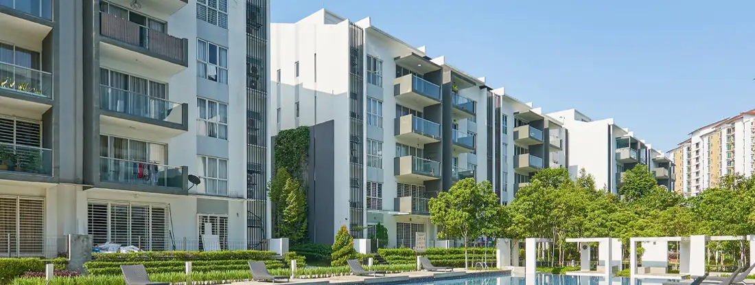 Modern residential buildings with outdoor facilities. What is condo insurance and what does it cover?