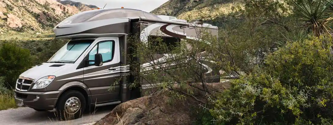 RV in campground in Arizona. Find Arizona RV Insurance.