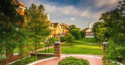 Buildings at John Hopkins University in Baltimore, Maryland.