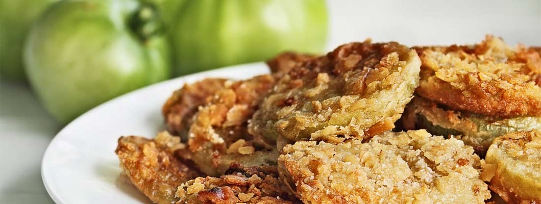 Plate of fresh fried green tomatoes