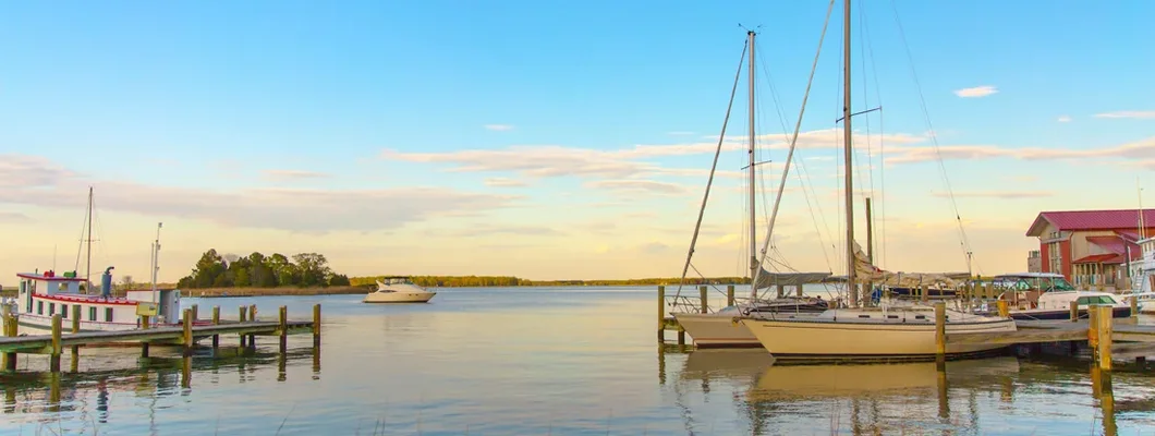 Sunset at Chesapeake Martime Museum in St Michaels Maryland. Find Maryland Boat Insurance.