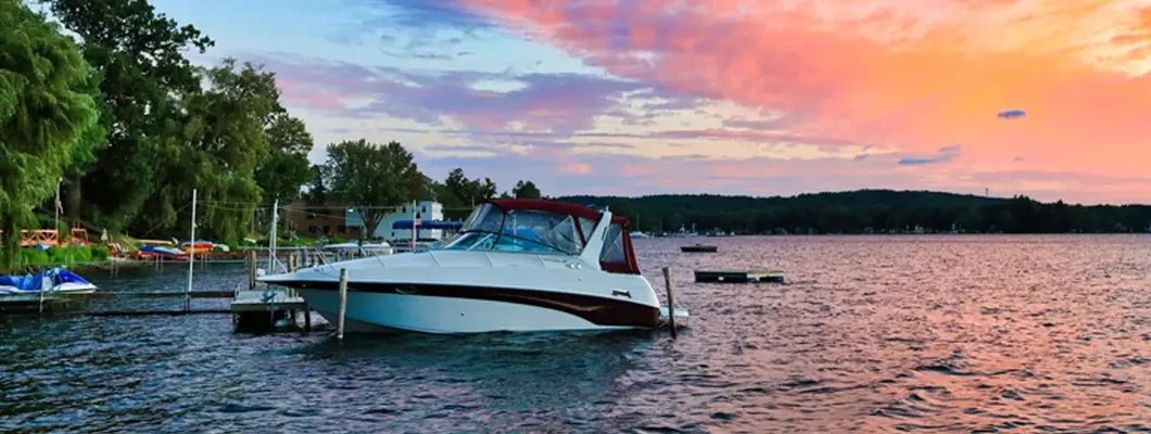 Sunsets on Lake Chautauqua are magnificent. Find Missouri Boat Insurance.