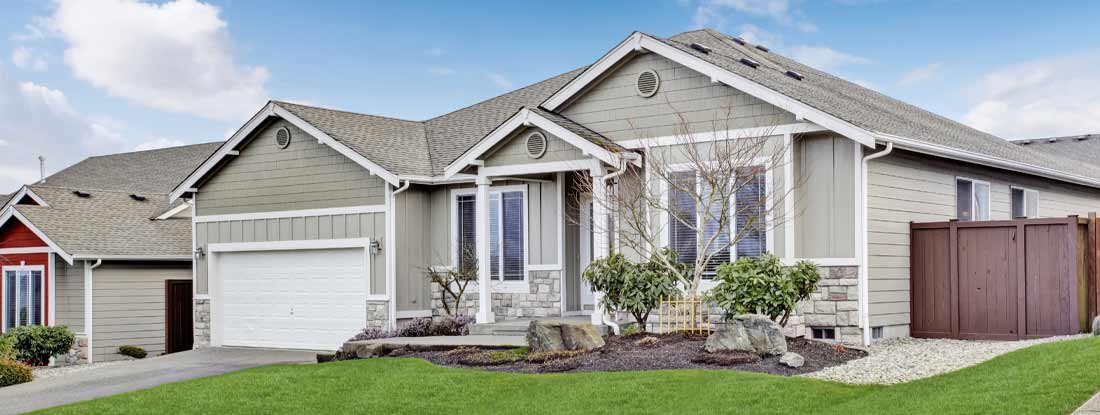 View of house exterior entrance porch with walkway and garage. HO5 Comprehensive Form.