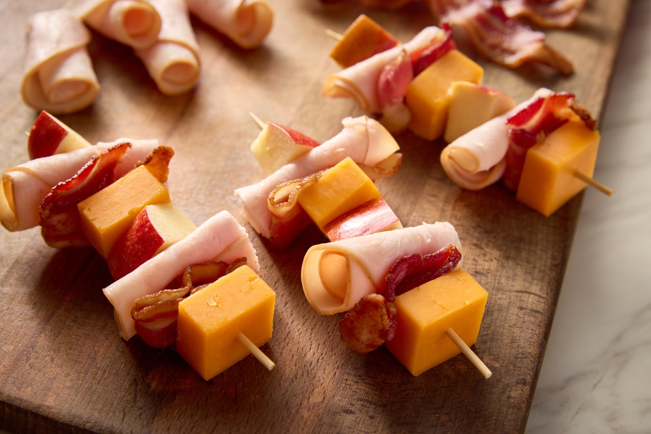 Turkey, Apple, Bacon + Cheddar Kabobs 