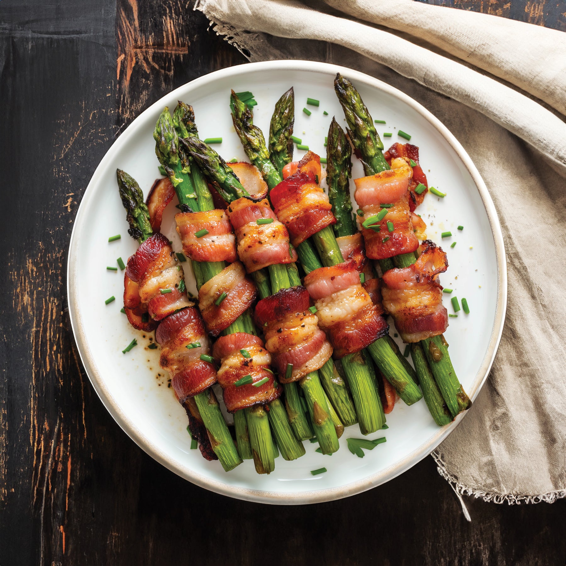 Bacon Wrapped Asparagus on a Plate