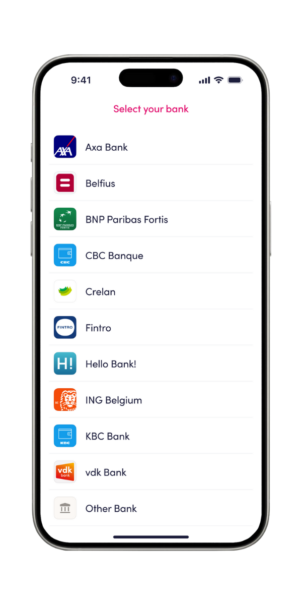 Capture d'écran lien vers votre banque dans le nouveau design de l'application