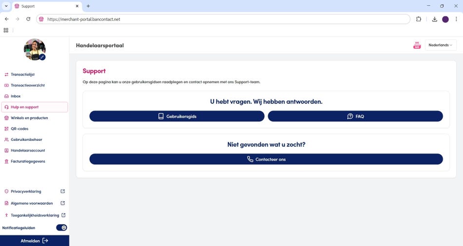 Hulp en support sectie in het handelaarportaal