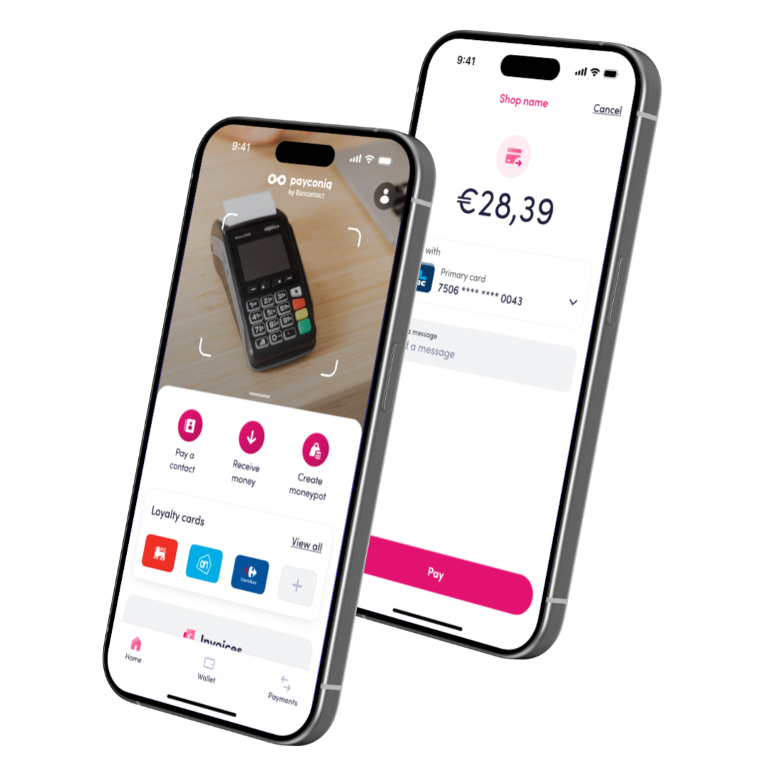 Een screenshot van de nieuwe Payconiq by Bancontact app