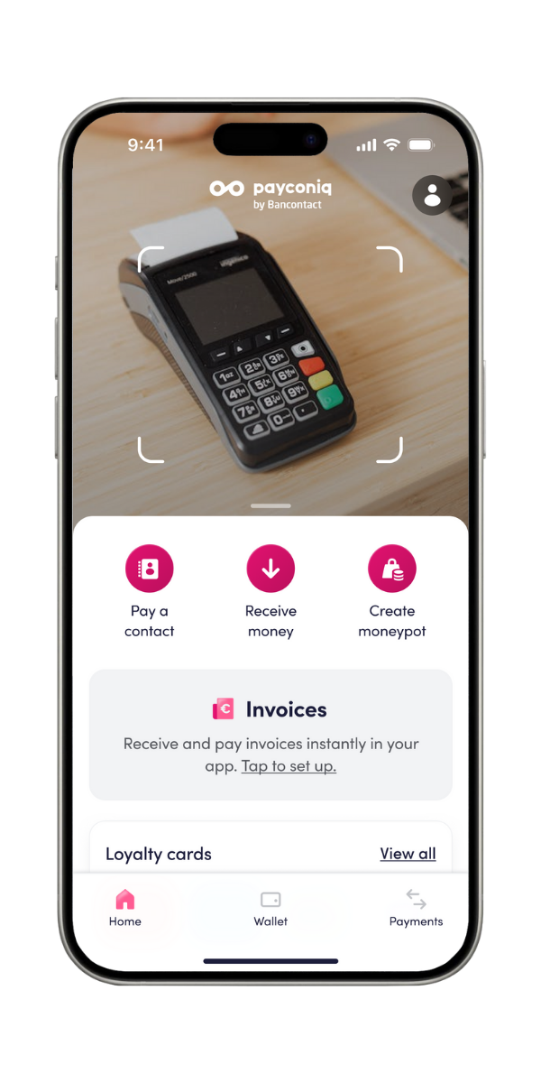 Capture d'écran de la nouvelle application Payconiq by Bancontact