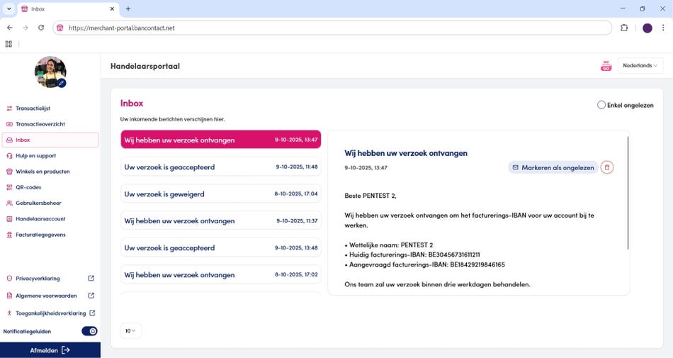 De inbox in het handelaarportaal