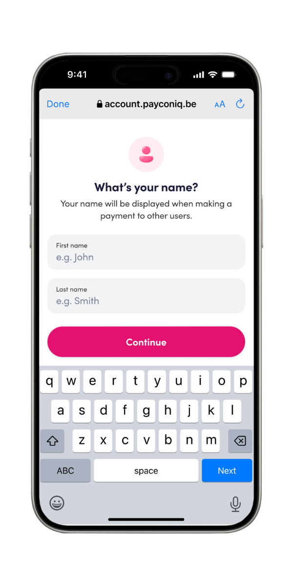Capture d'écran de la nouvelle application Payconiq by Bancontact