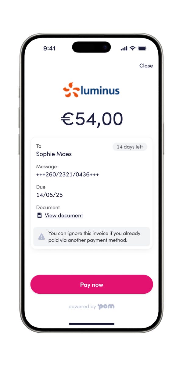 Een screenshot van een factuur in de Payconiq by Bancontact app