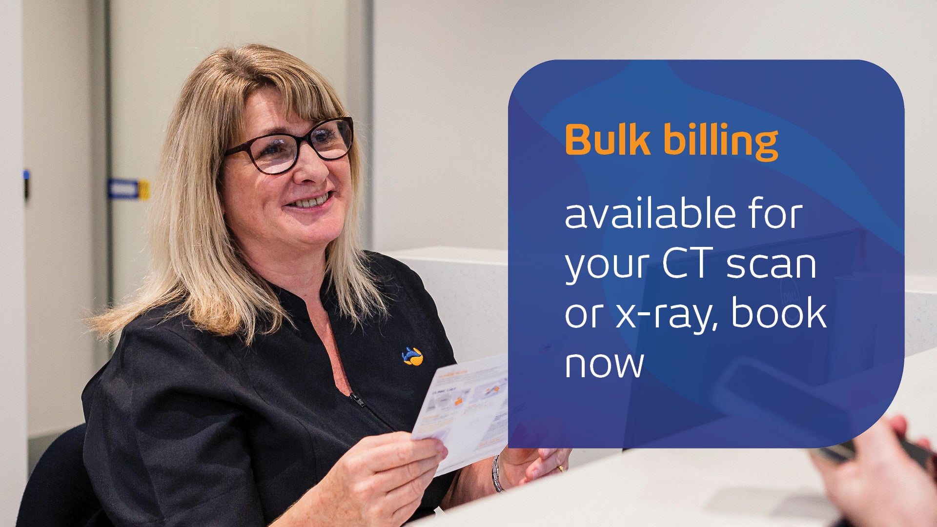 I-MED Radiology reception staff arranging bulk billing for a patient