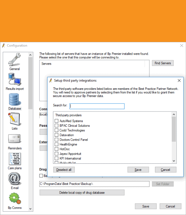 Gif to show practices how to add Medmate as a third party integrator in their Best Practice software.