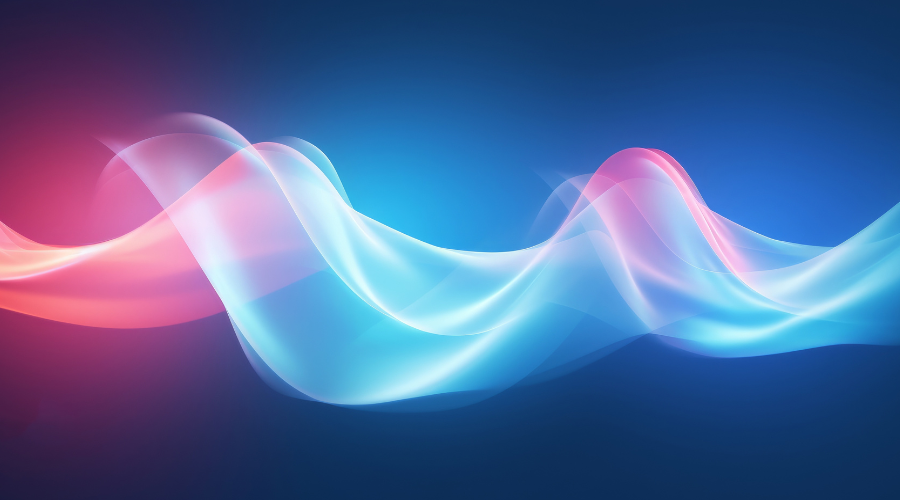 Abstract blue and red flowing waves on a dark gradient background, representing airflow dynamics and energy flow.