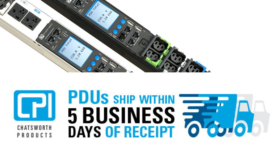 PDUs with a message highlighting "PDUs ship within 5 business days of receipt" alongside delivery icons.