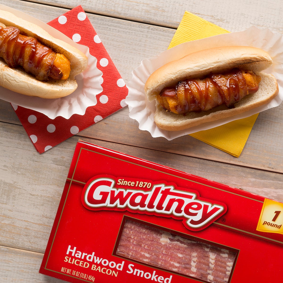 Cheese-Stuffed Bacon-Wrapped Hot Dogs | Gwaltney Foods
