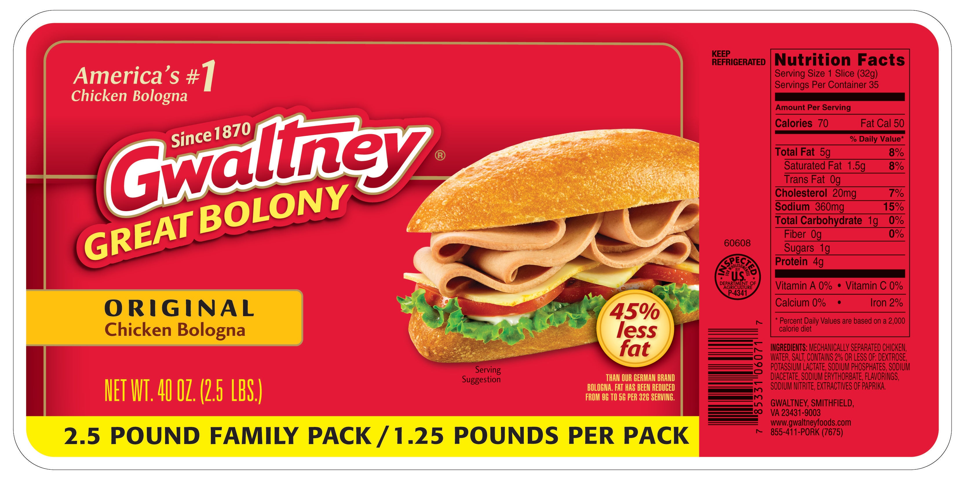 Original Chicken Bologna 40oz. | Gwaltney Foods