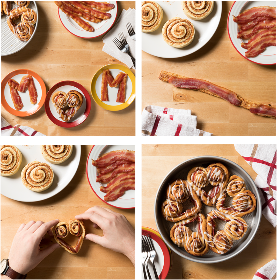 Heart-Shaped Gwaltney Bacon Cinnamon Rolls | Gwaltney Foods
