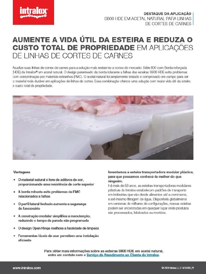 Miniatura da Aplicação em destaque - Série 800 HDE em acetal natural para linhas de cortes de carnes