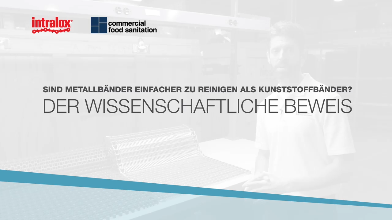 Text: „Sind Metallförderbänder einfacher zu reinigen als Kunststoffförderbänder? Der wissenschaftliche Beweis“