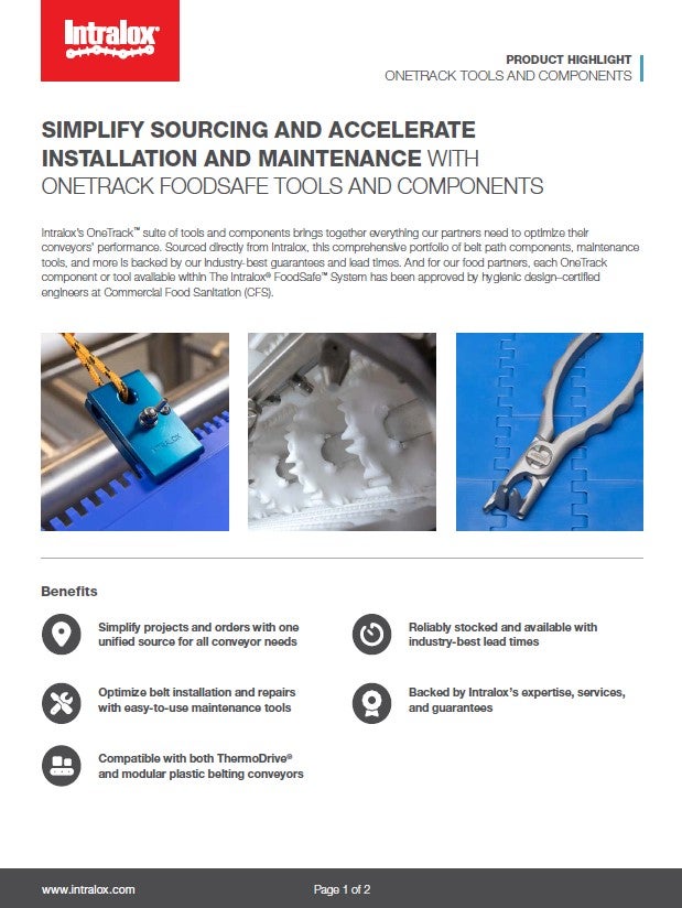 Image of a product highlight for Intralox’s OneTrack™ suite of tools and components