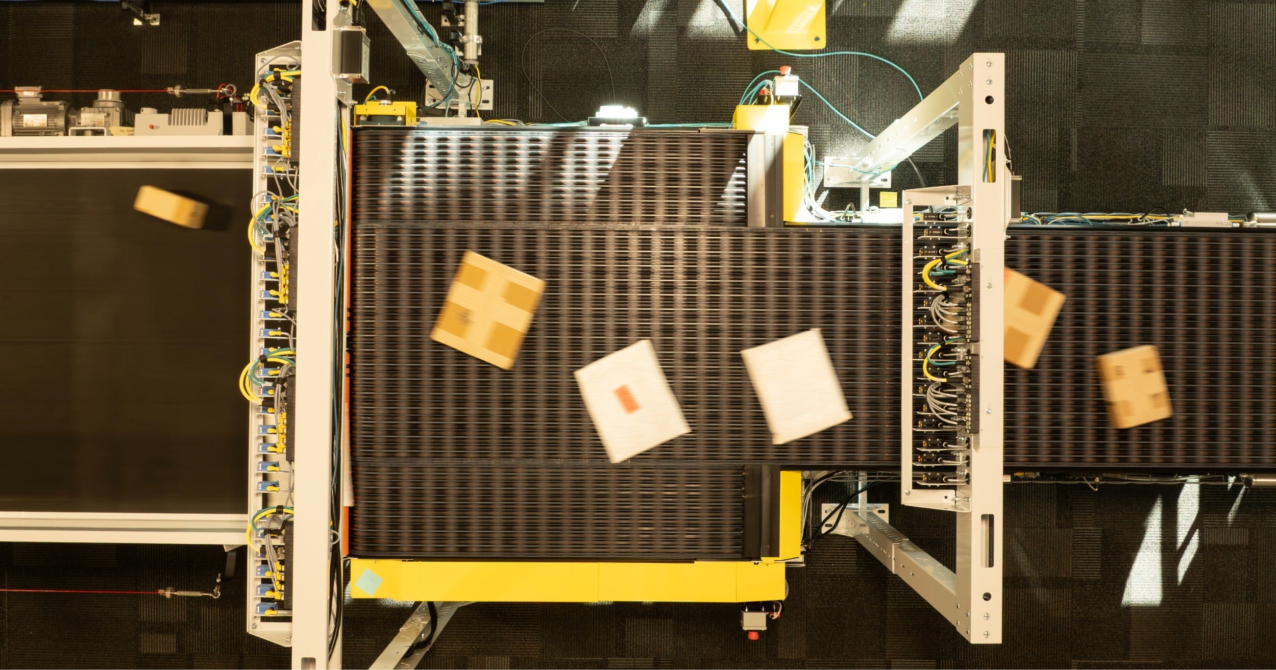 Parcels and boxes on Intralox ARB sorter with alignment flankers