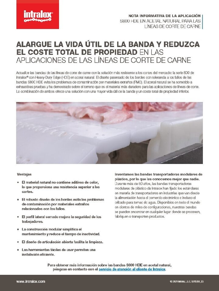 Miniatura de la presentación de la aplicación de la serie 800 HDE en acetal natural para las líneas de corte de carne