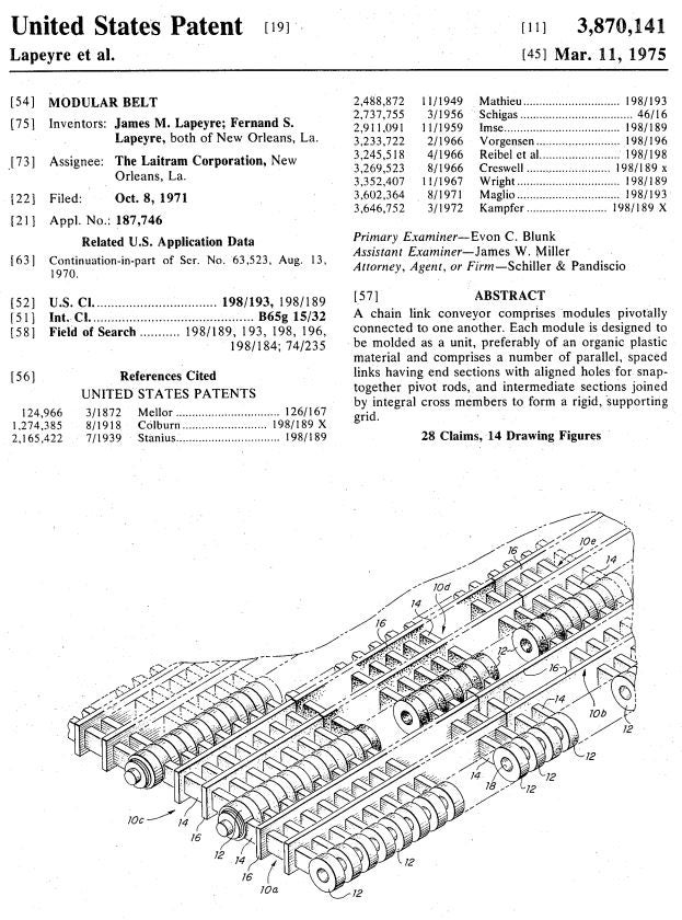 Patent na modułowe taśmy przenośnikowe z tworzyw sztucznych