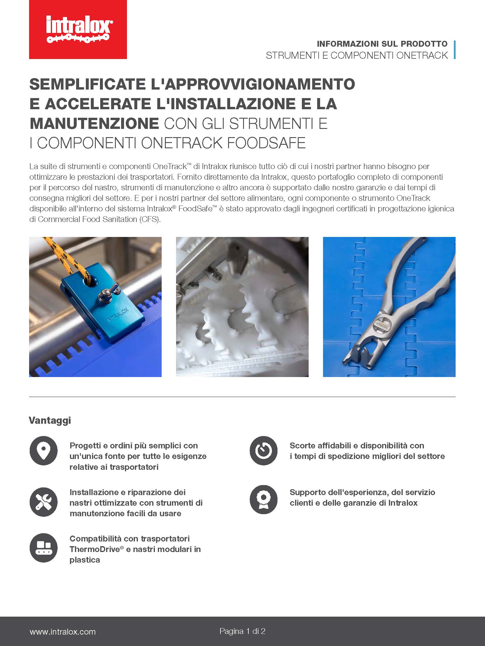 Immagine di un prodotto in evidenza per la suite di utensili e componenti OneTrack™ di Intralox