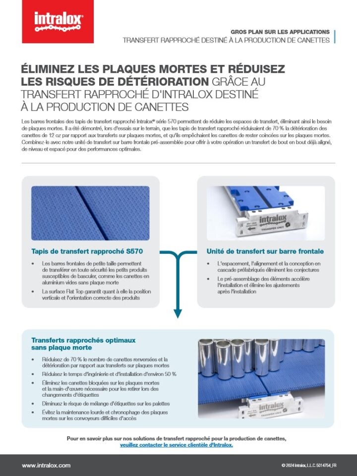 Gros plan sur les applications - Transferts rapprochés pour la production de canettes