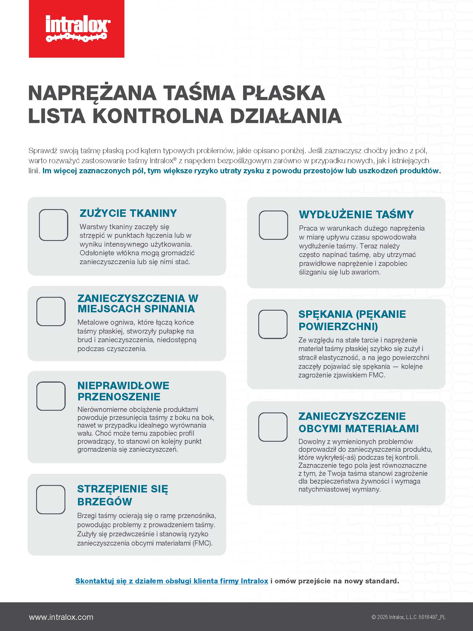 Miniatura listy kontrolnej działania taśm płaskich