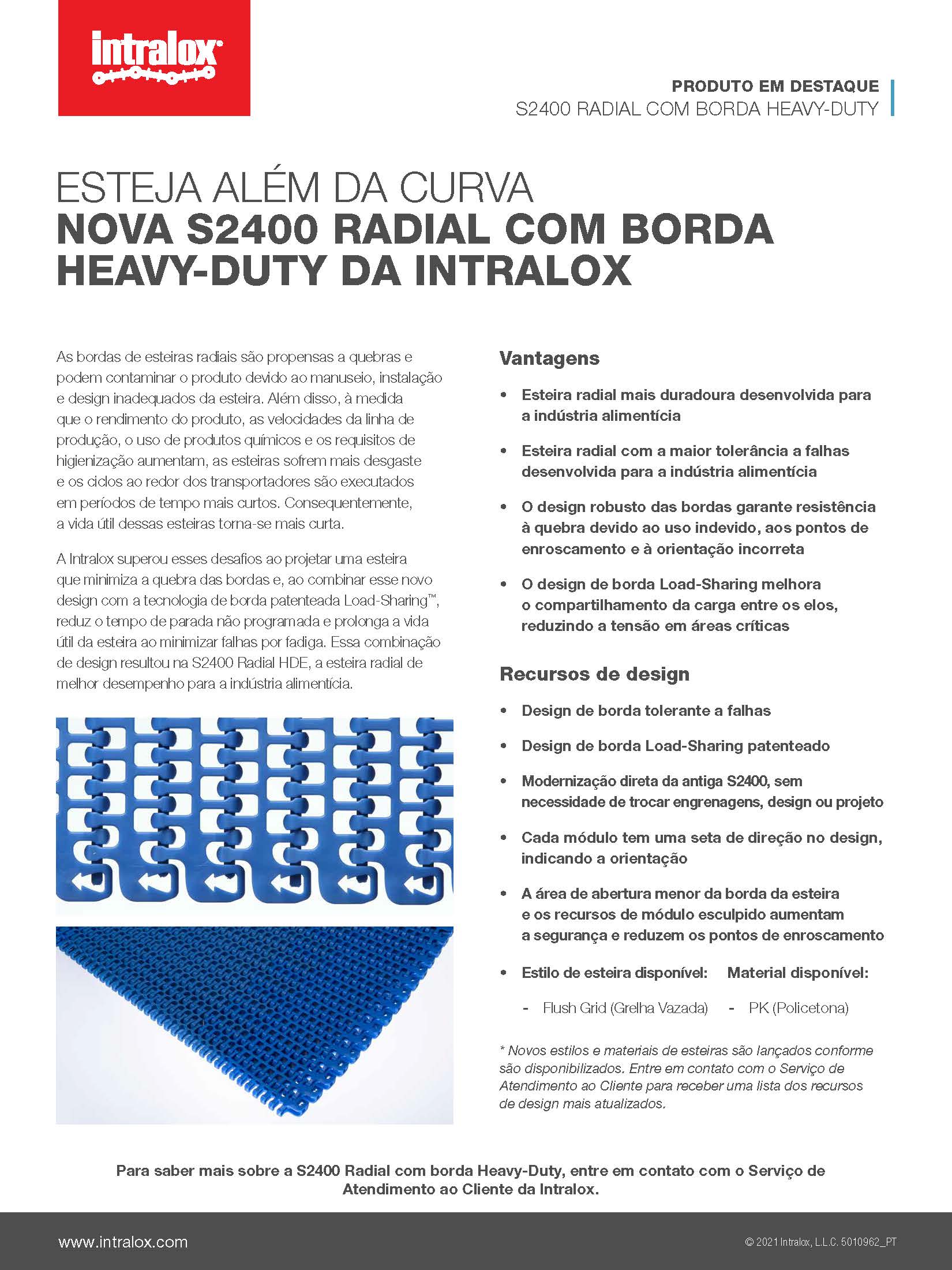 Captura de tela do produto em destaque, a Esteira Radial Série 2400 com Borda Heavy-Duty