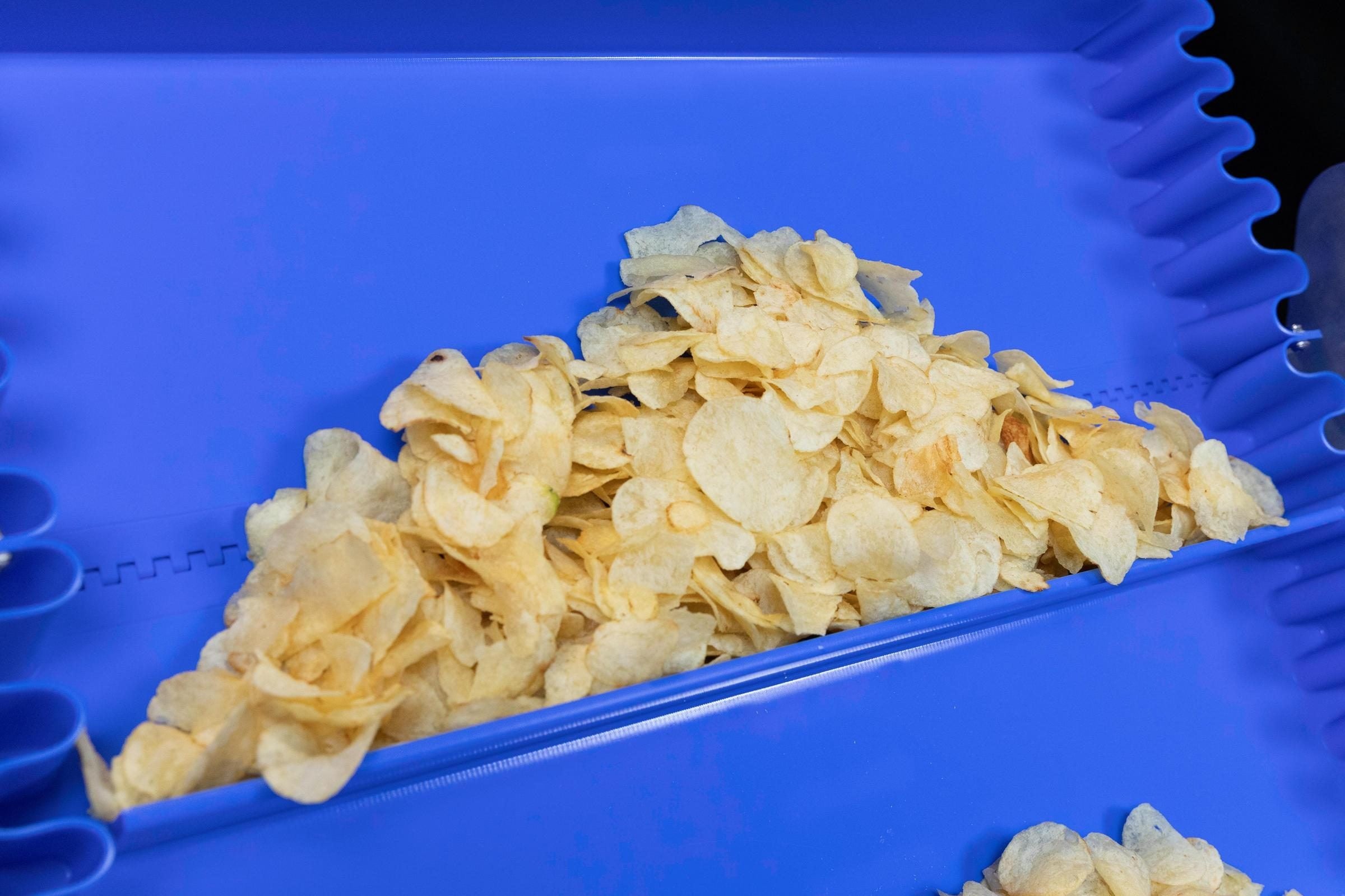 Kartoffelchips auf dem ThermoDrive A23-Aufwärtsförderband