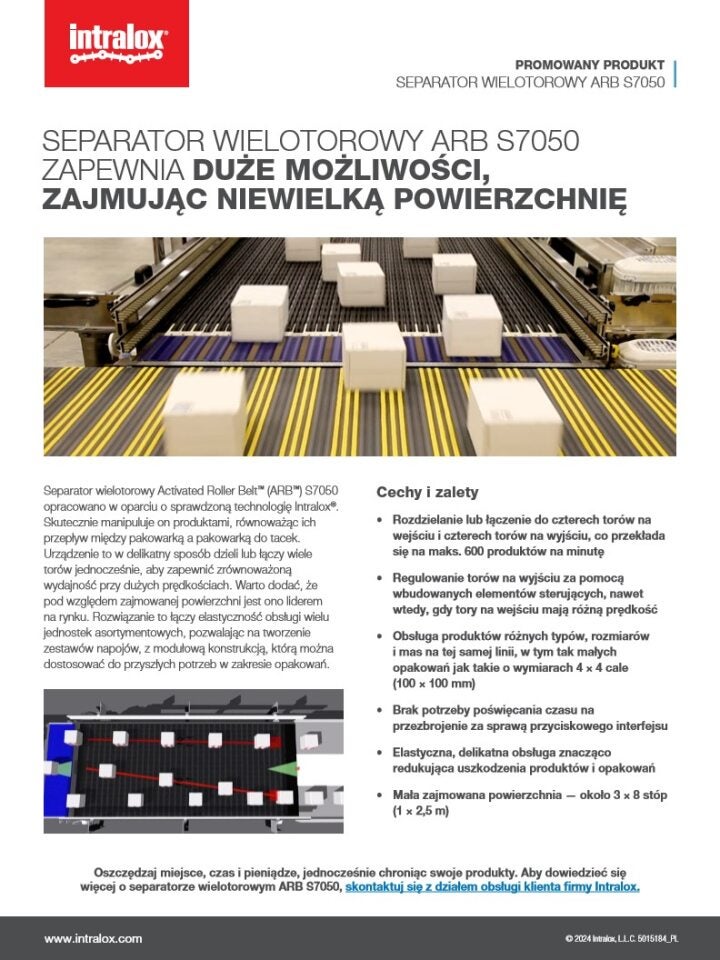 „Najważniejsze cechy produktu — separator wielotorowy Intralox ARB S7050” — miniatura