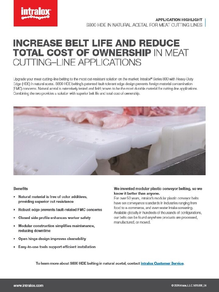 Series 800 HDE in Natural Acetal for Meat Cutting Lines Application Highlight thumbnail