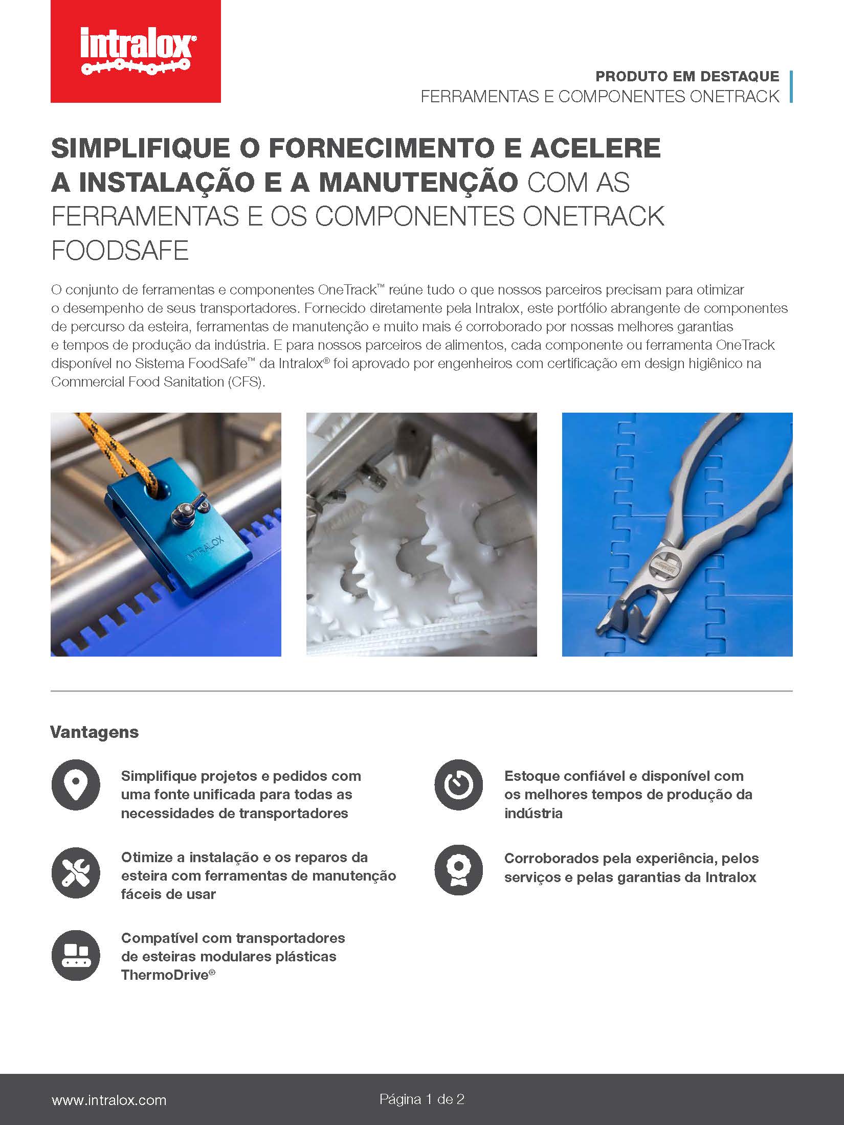 Imagem de um destaque de produto para o conjunto de ferramentas e componentes OneTrack™ da Intralox