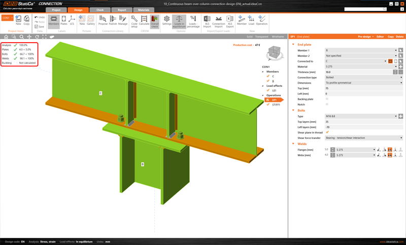 Continuous beam over column connection design (EN) | IDEA StatiCa