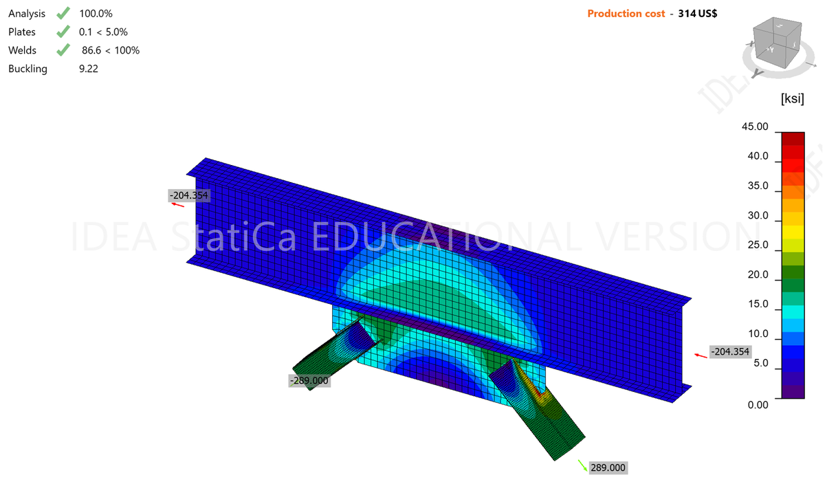 Chevron Brace Connection in a braced frame IDEA StatiCa