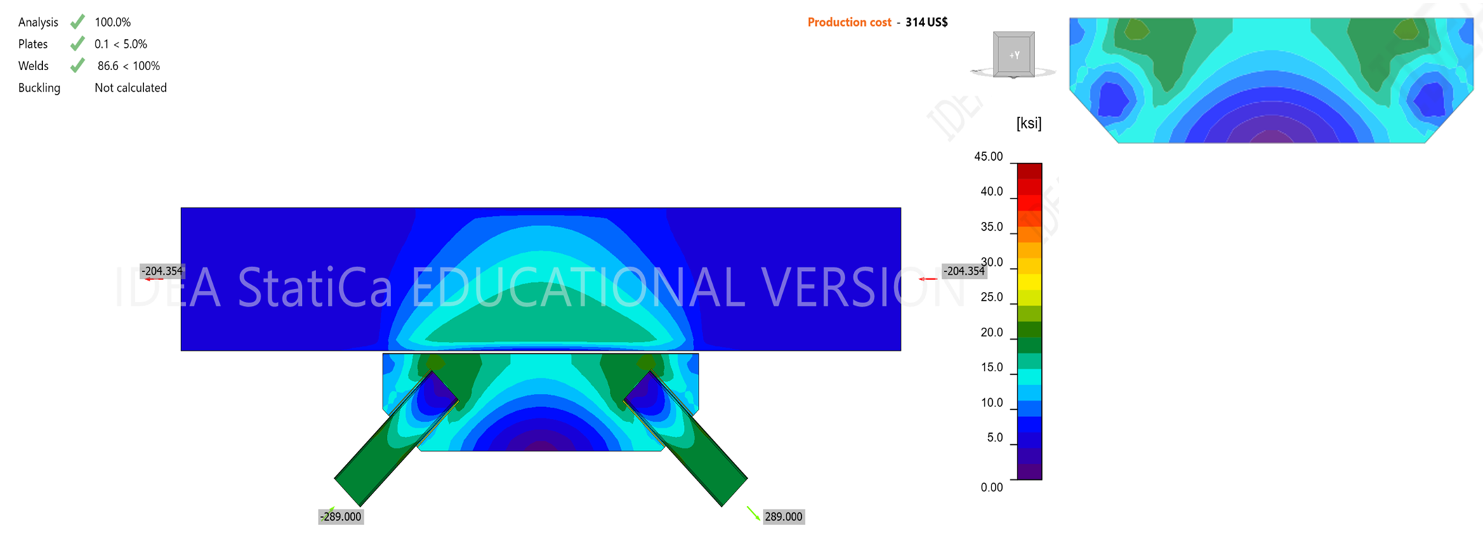 Chevron Brace Connection in a braced frame IDEA StatiCa