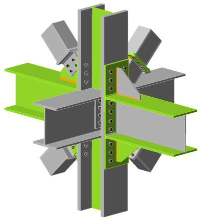3D connections with braces and stiffeners