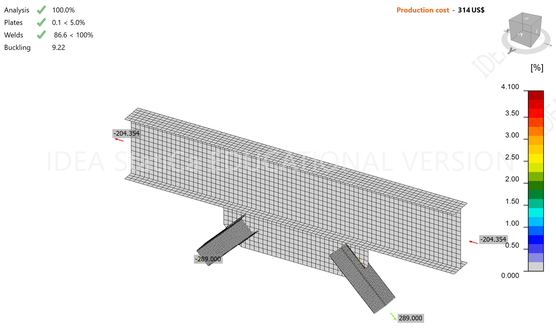 Chevron Brace Connection in a braced frame IDEA StatiCa