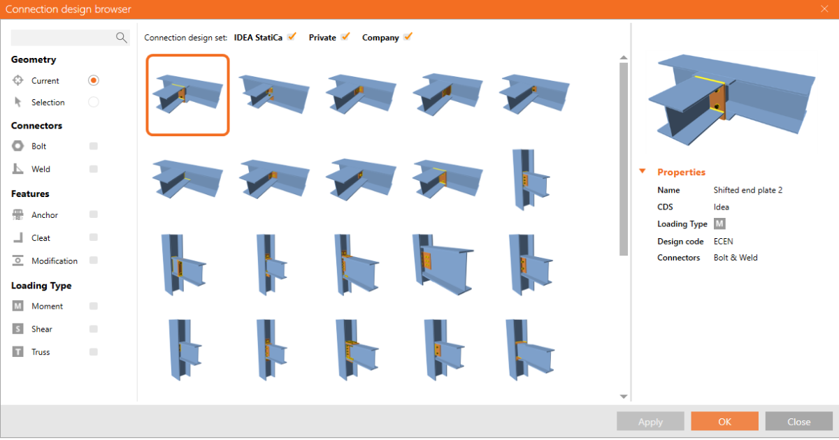 Connection Browser: Properties, parameters and filtering | IDEA StatiCa