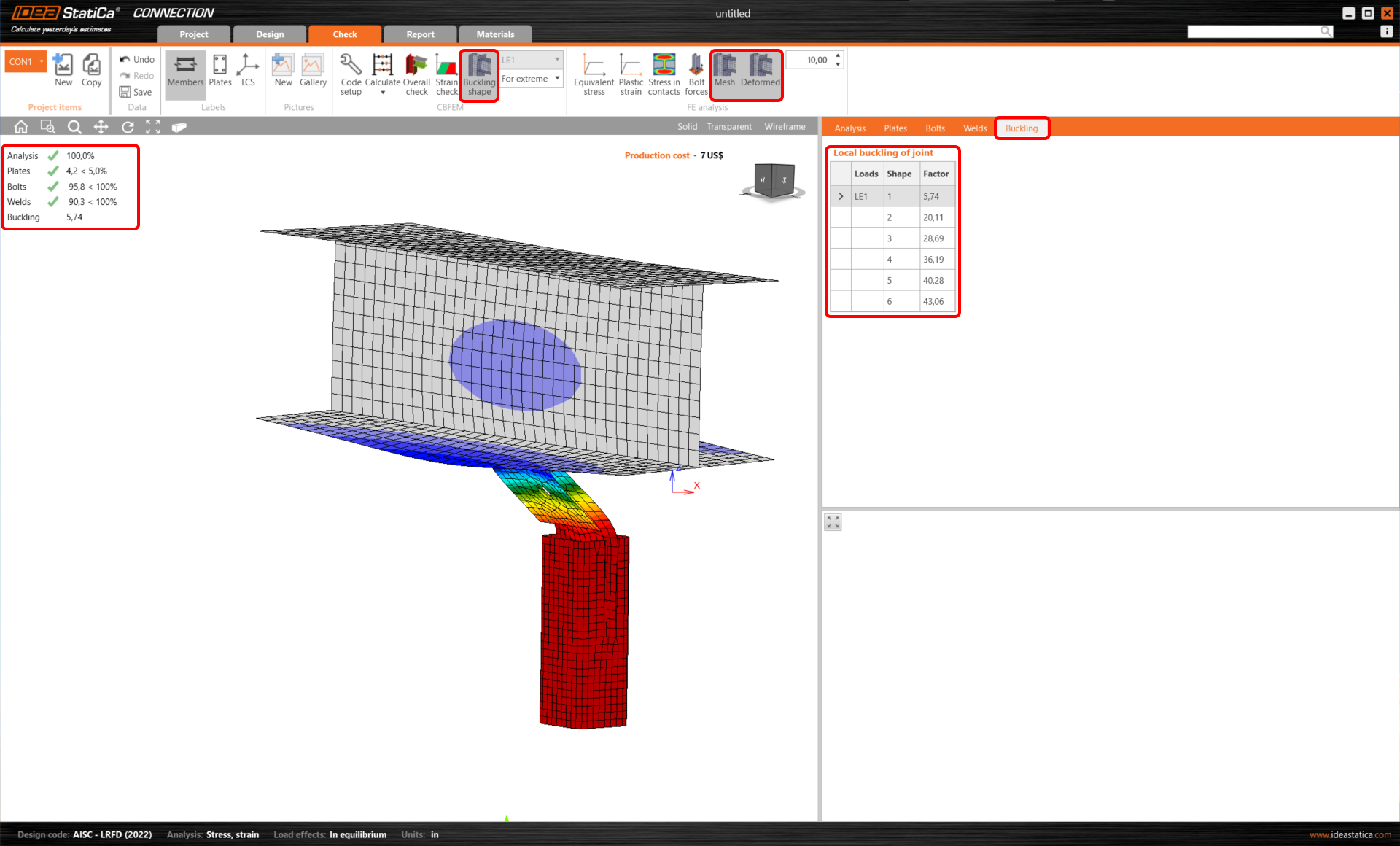 Buckling Analysis Of A Steel Connection (AISC) | IDEA StatiCa