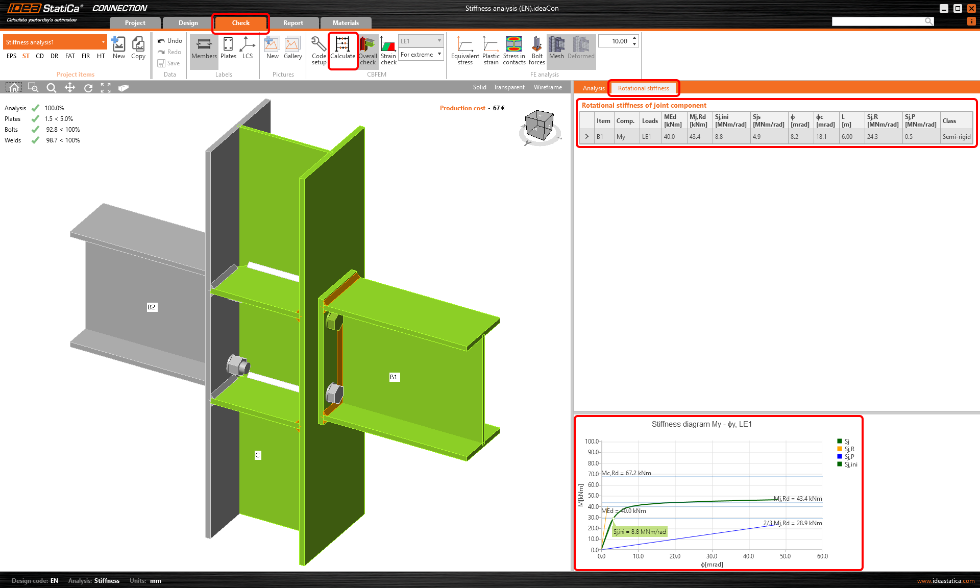 Stiffness analysis of a steel connection (EN) | IDEA StatiCa