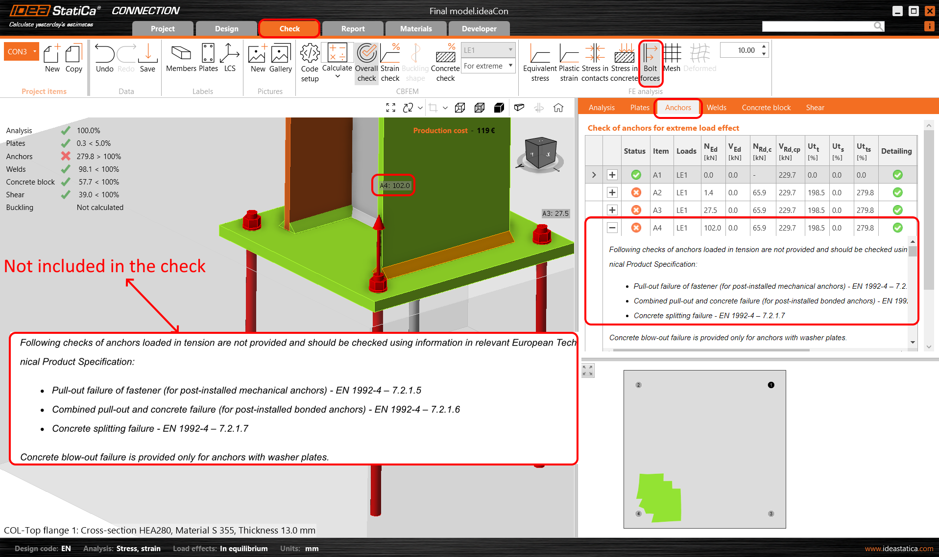 Complete code-check of anchors and concrete block with IDEA StatiCa ...