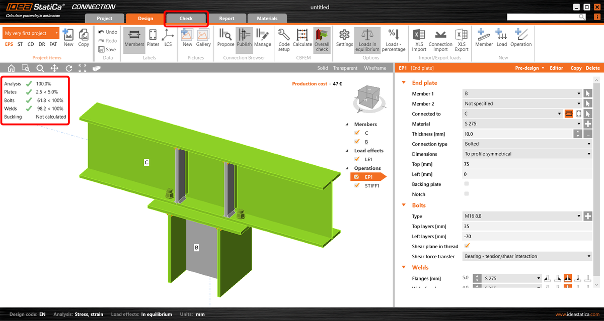 Continuous beam over column connection design (EN) | IDEA StatiCa