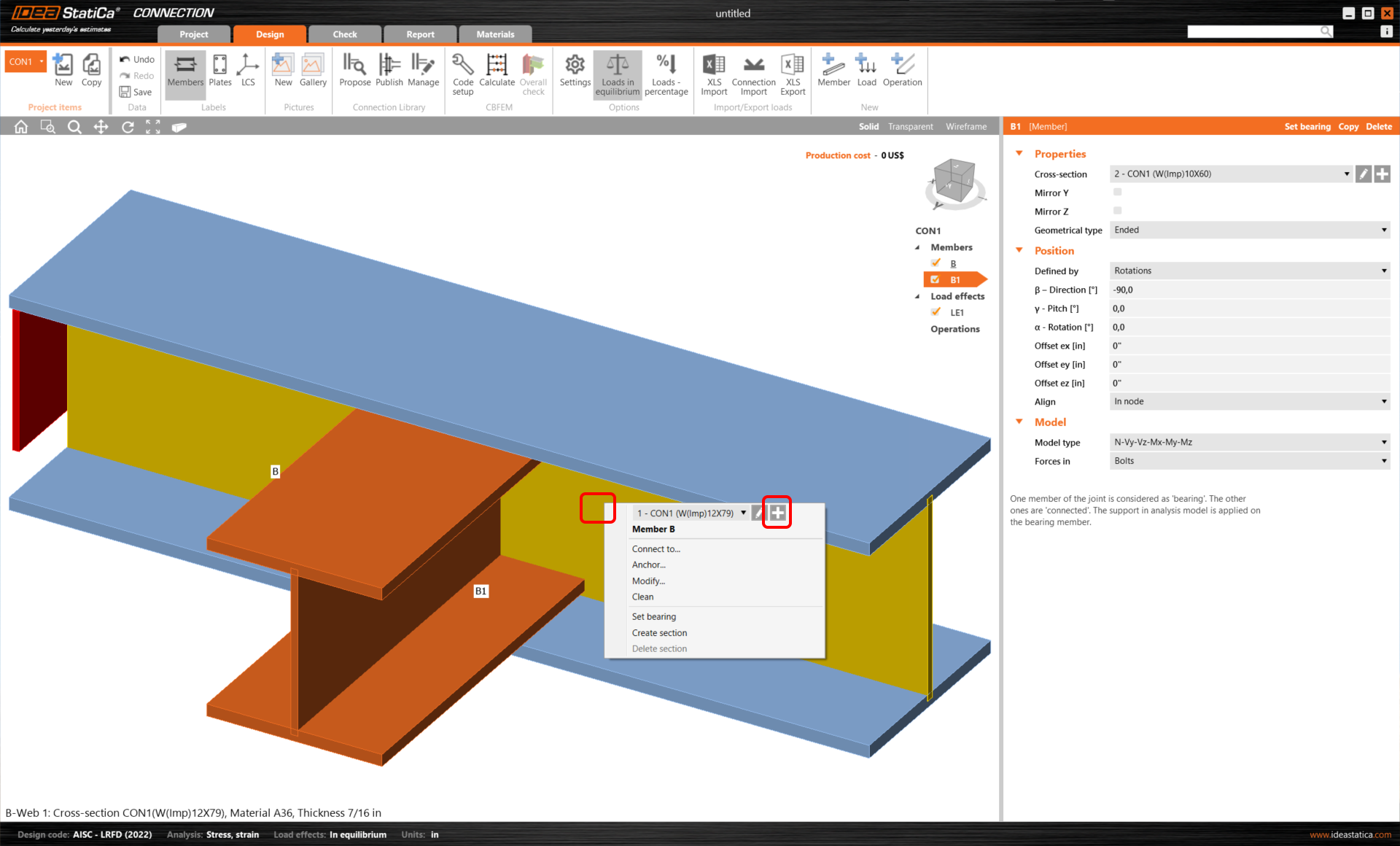 Buckling analysis of a steel connection (AISC) | IDEA StatiCa